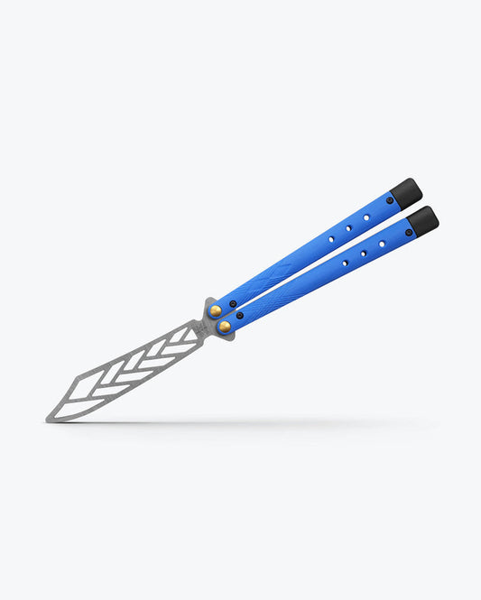 Benchmade Necron 99T balisong trainer front view – unsharpened 440C scimitar practice butterfly knife