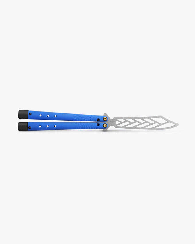 Benchmade Necron 99T blue G10 balisong handle detail