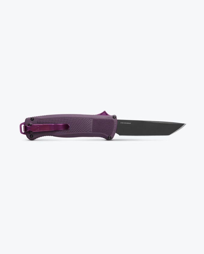 Benchmade Shootout 5370GY-06 Dark Purple Grivory handle and slider detail