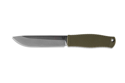 Benchmade 202 Leuku fixed blade knife with 5.19 inch CPM-3V satin drop point blade and Ranger Green Santoprene handle
