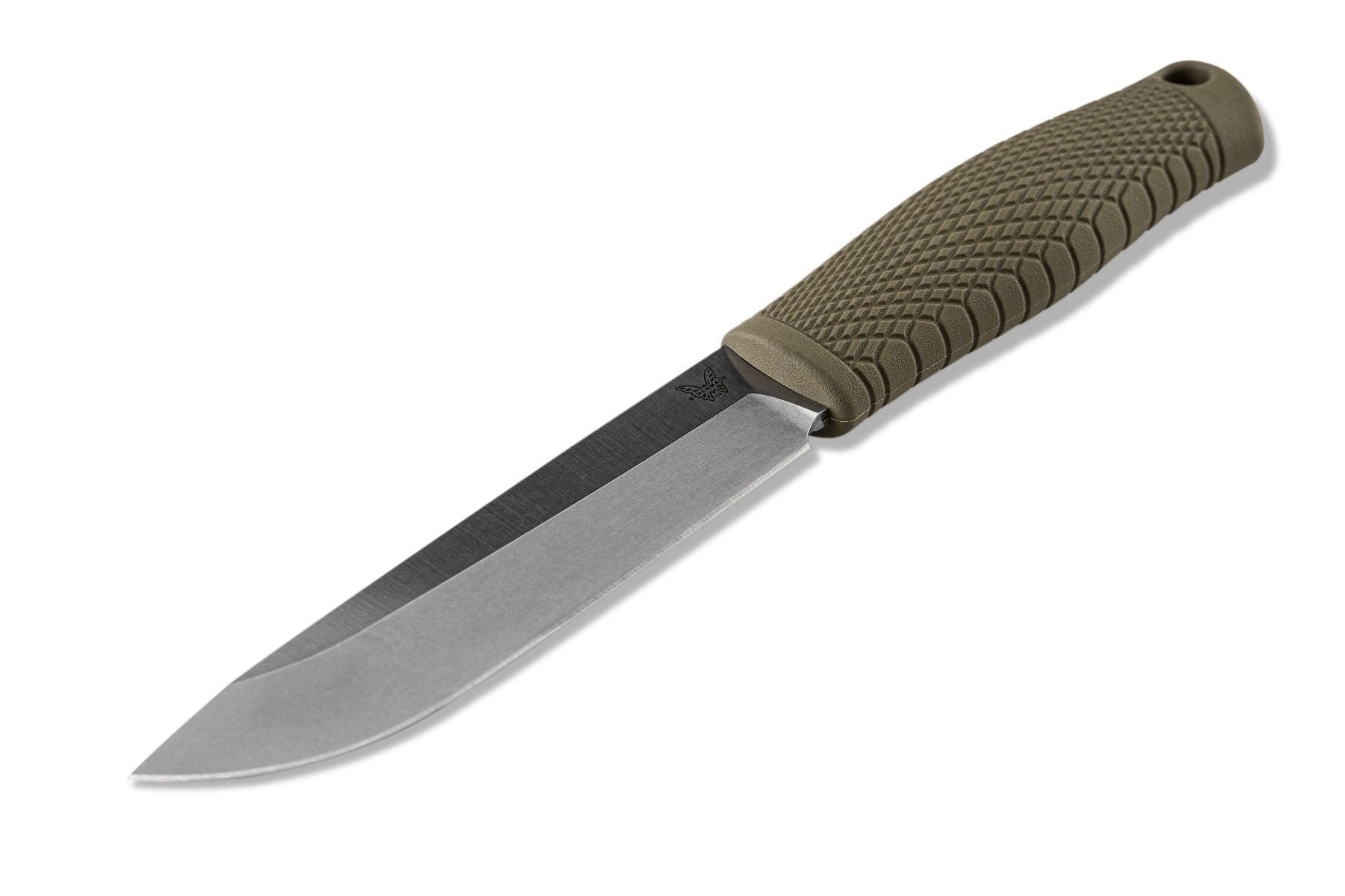 Benchmade 202 Leuku with black leather dangler sheath and ferro rod loop