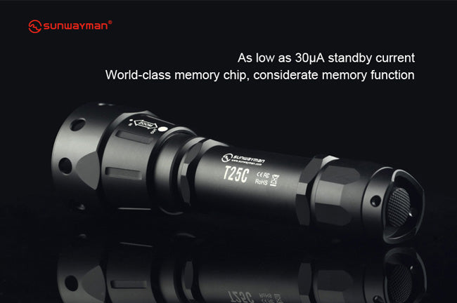 Sunwayman T25C 880 lumen 1 x 18650 / 2 x CR123 CREE XP-L2 U3 LED Flashlight