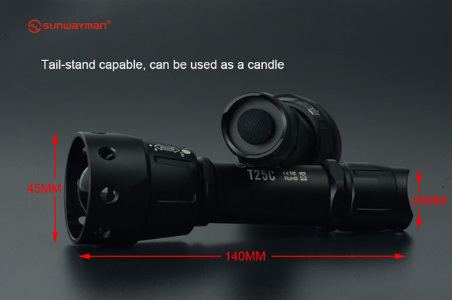 Sunwayman T25C 880 lumen 1 x 18650 / 2 x CR123 CREE XP-L2 U3 LED Flashlight