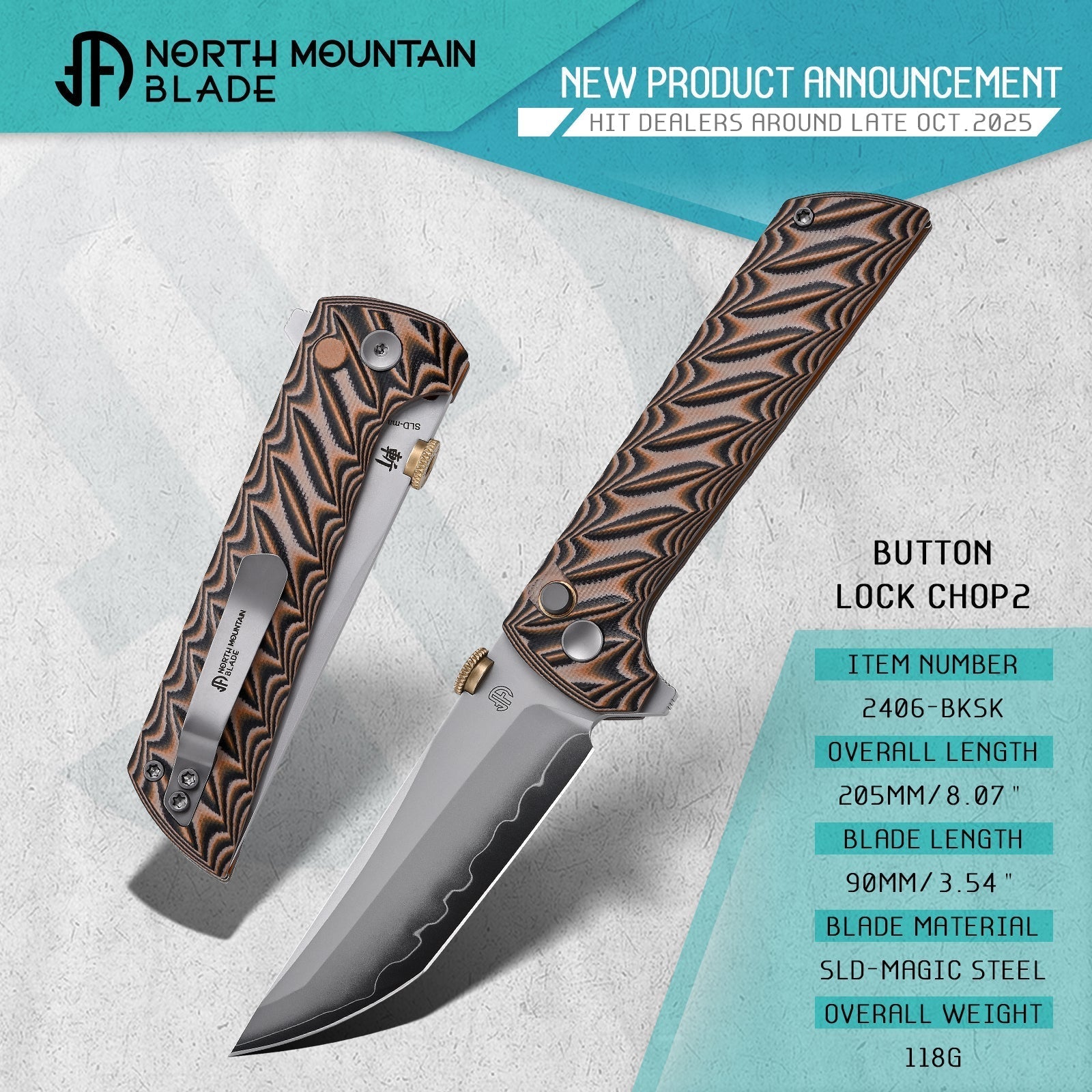 North Mountain Blade CHOP 2 2406-BKSK open position showing SLD-Magic tanto blade