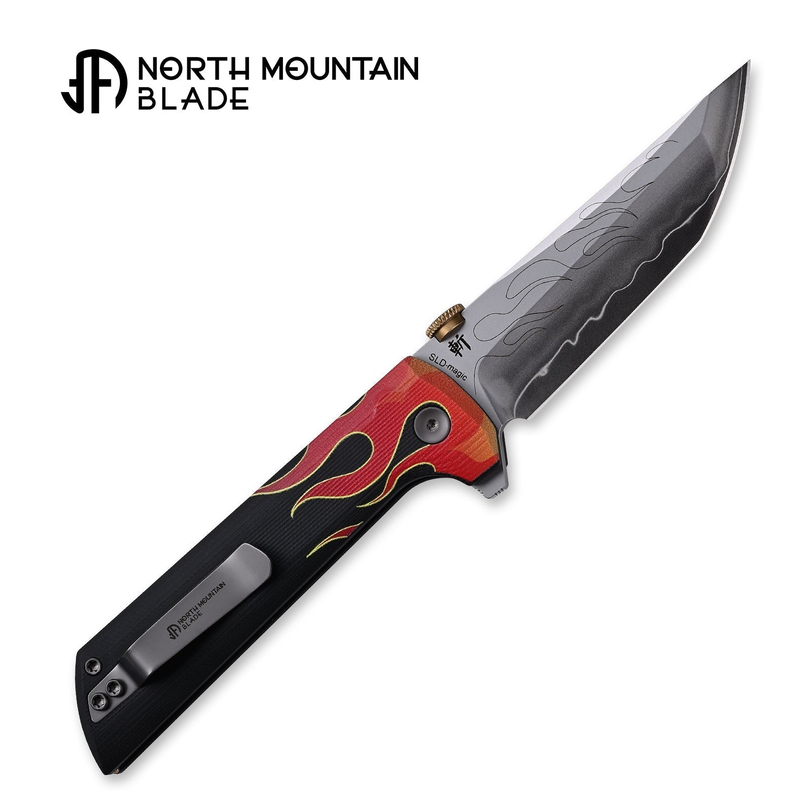 North Mountain Blade Chop 2 Hot Rod 2406-HotRod pocket clip and button lock detail