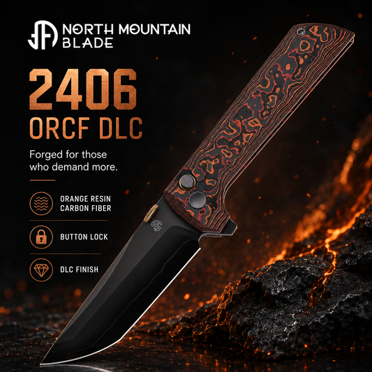 North Mountain Blade 2406-ORCF-DLC front view – 3.5″ DLC SLD-Magic tanto folding knife