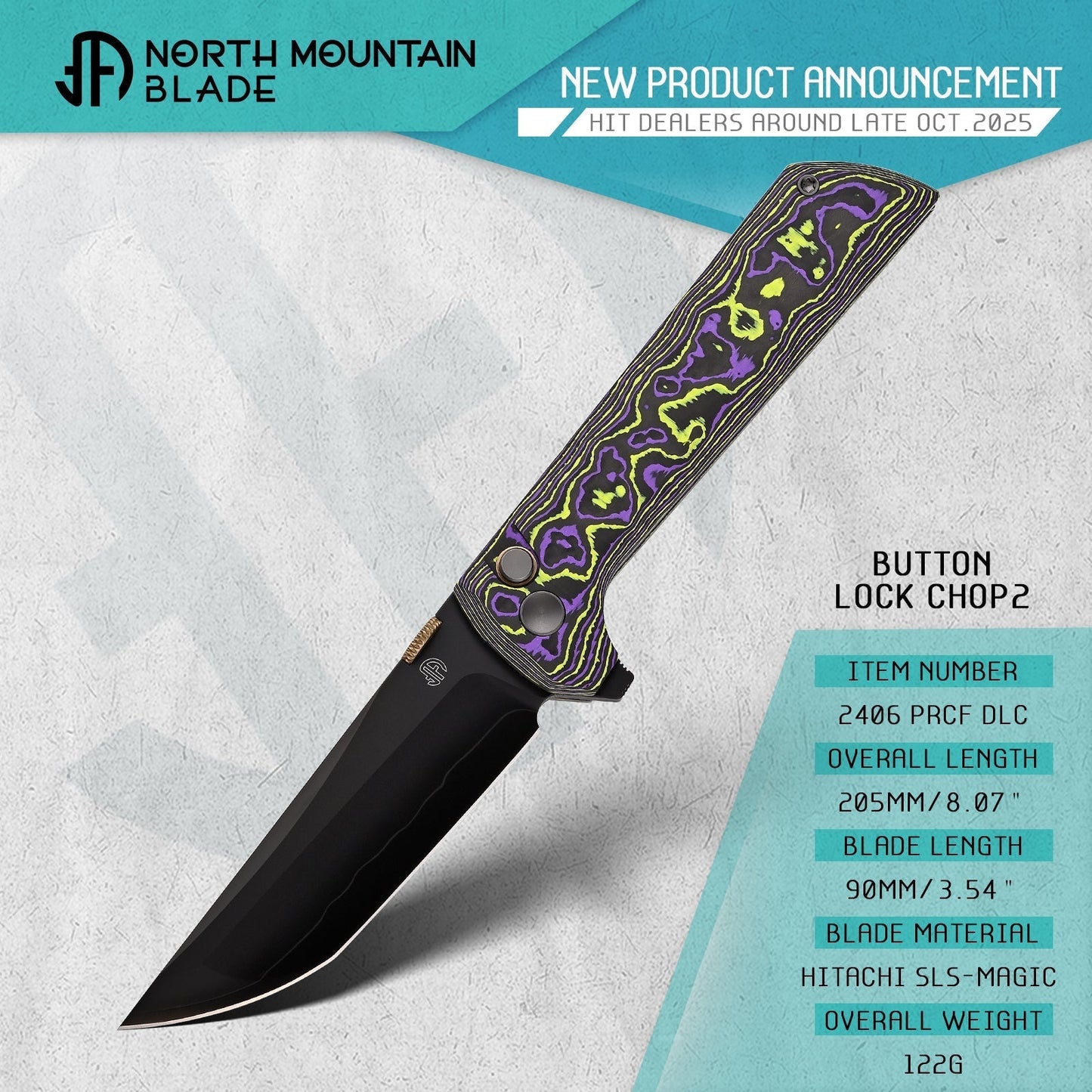 North Mountain Blade CHOP 2 2406-PRCF-DLC blade detail – DLC-coated SLD-Magic tanto