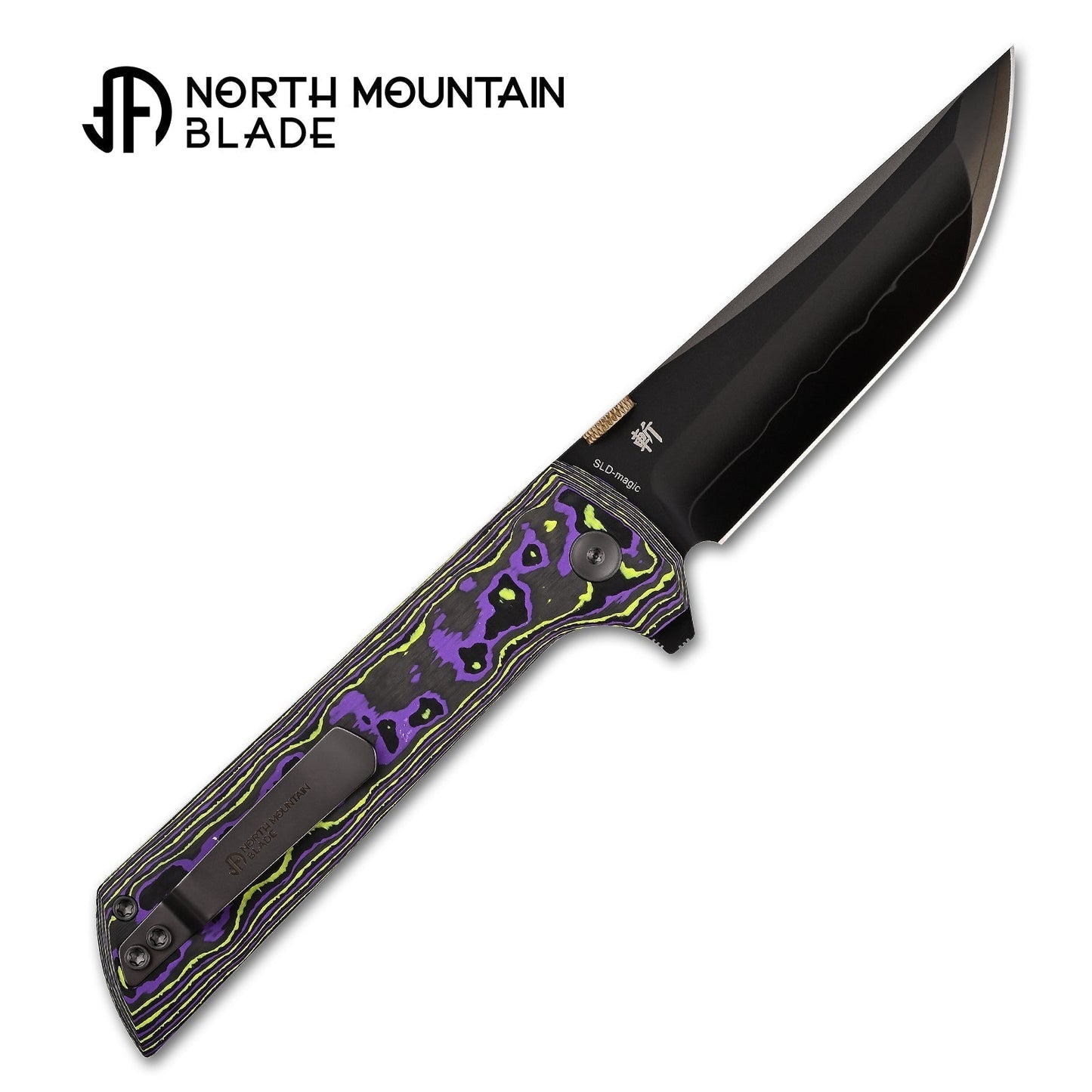 North Mountain Blade CHOP 2 2406-PRCF-DLC UV-reactive Joker ceramic carbon fiber handle scales