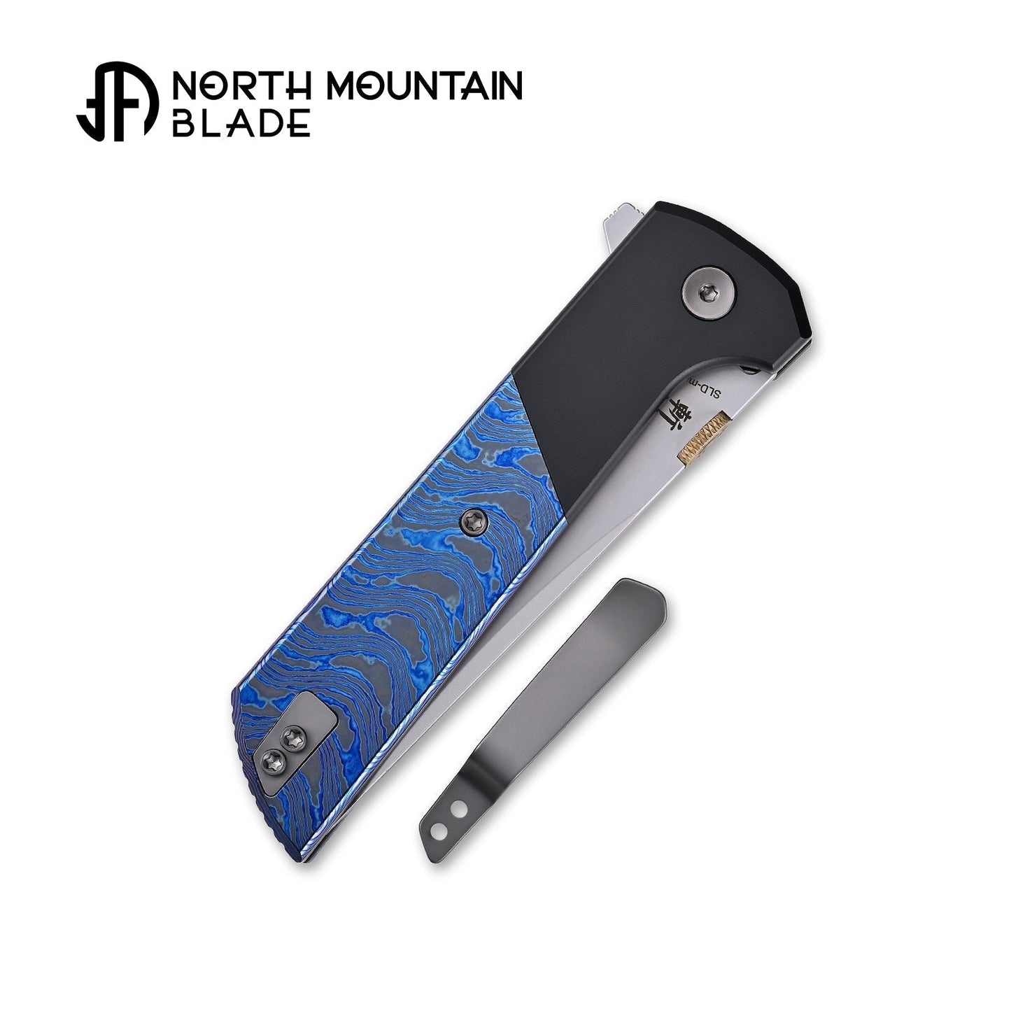 North Mountain Blade 2407-ZRDM zirconium & titanium damascus handle inlay detail