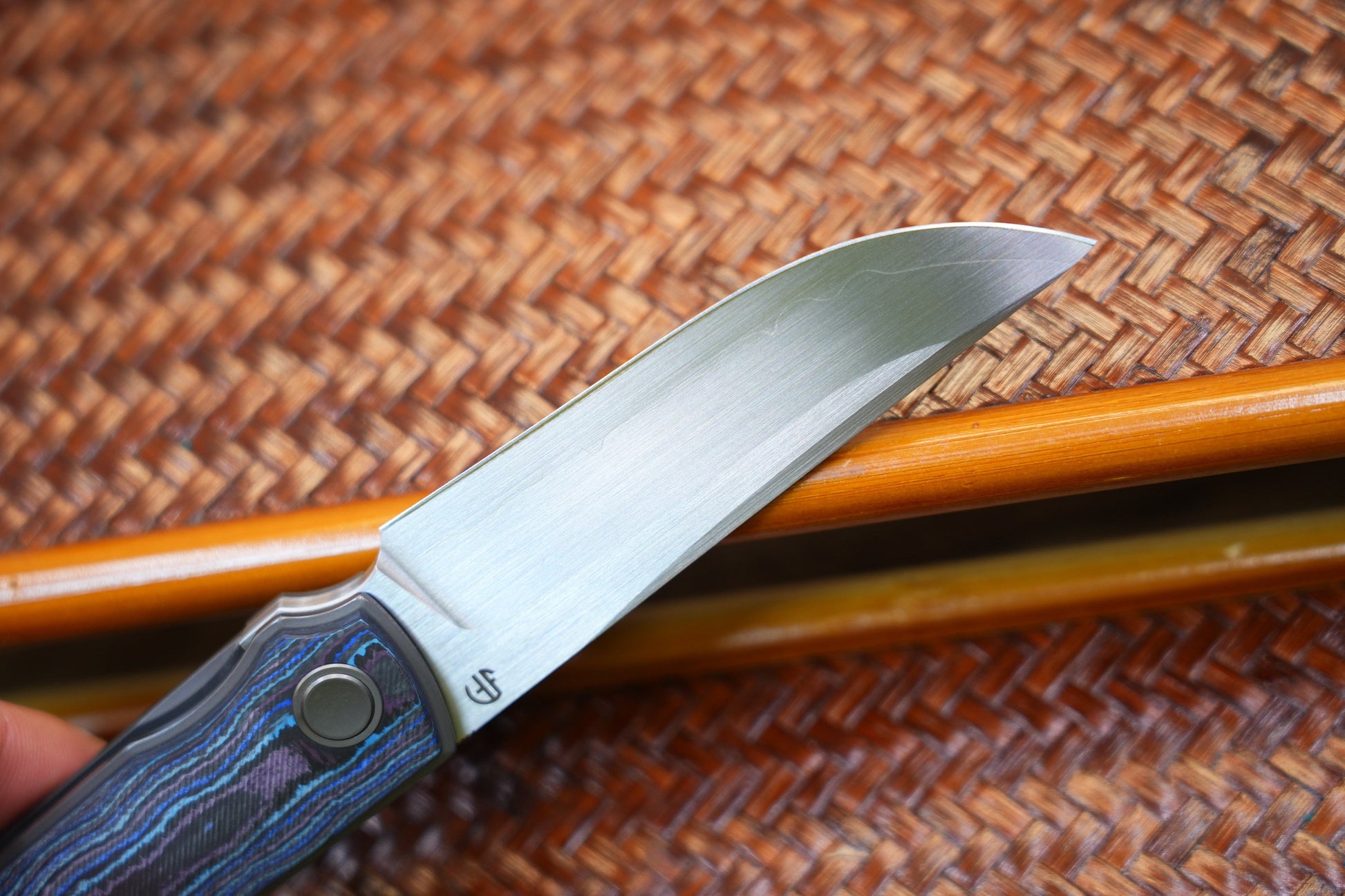North Mountain Blade CHOP 4 Front Flipper 2412-BLCF open position showing SLD San Mai tanto blade