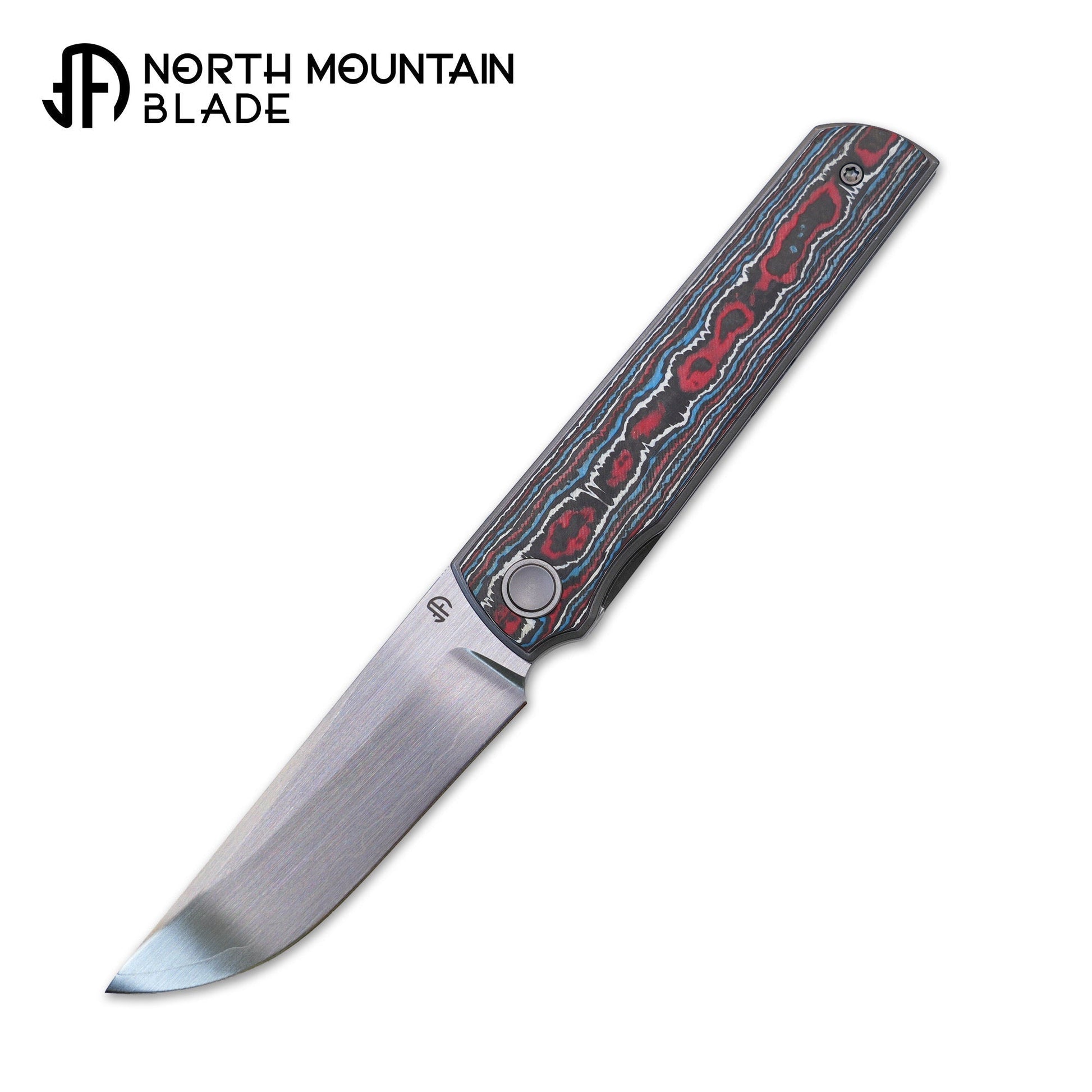 North Mountain Blade CHOP 4 2412-RDBL front view – 3.5" satin SLD San Mai front flipper folding knife