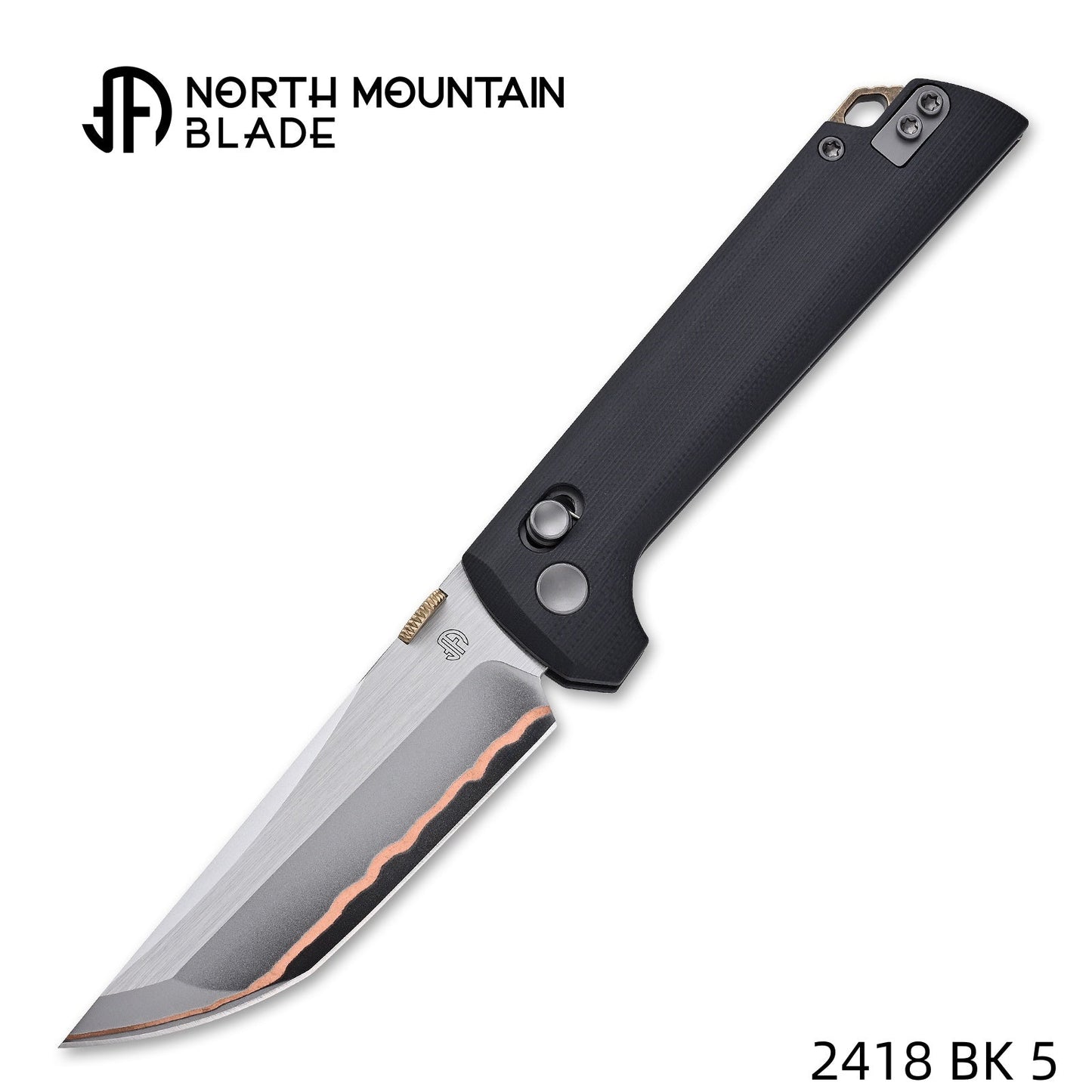 North Mountain Blade 2418-BK-5 Chop front view – 3.5" copper-clad steel tanto folding knife