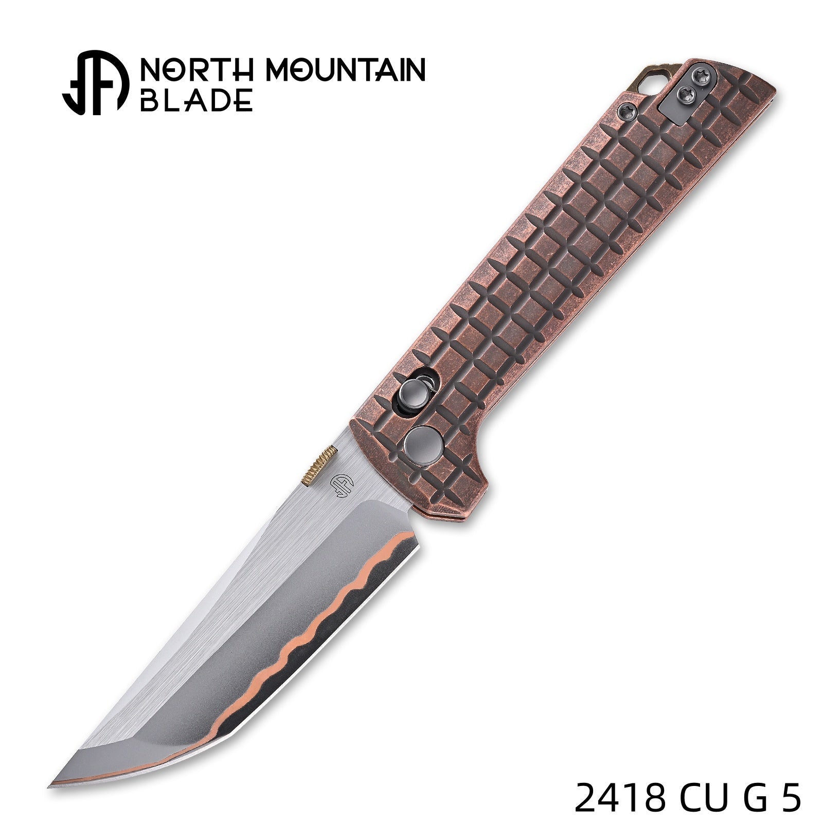 North Mountain Blade 2418-CU-G-5 Chop front view – 3.5" copper-clad steel tanto folding knife