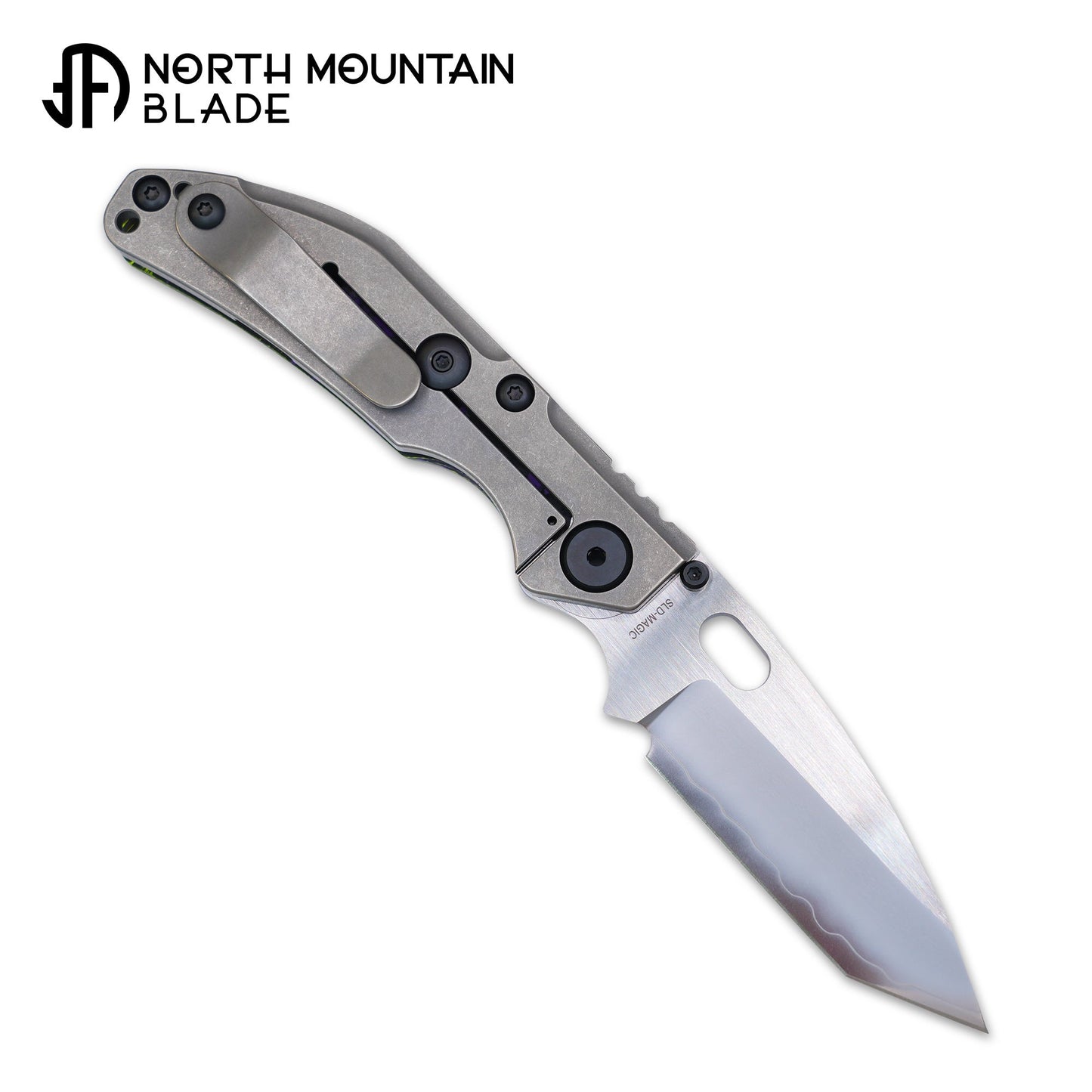 North Mountain Blade BBNM 2522-PRGR blade detail – satin SLD tanto with hamon