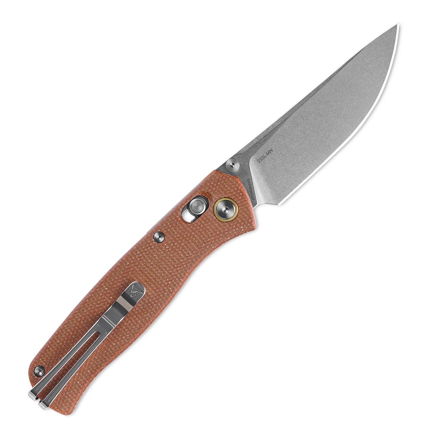 SRM Medal 255L-MN blade detail – stonewashed 10Cr15CoMoV drop point