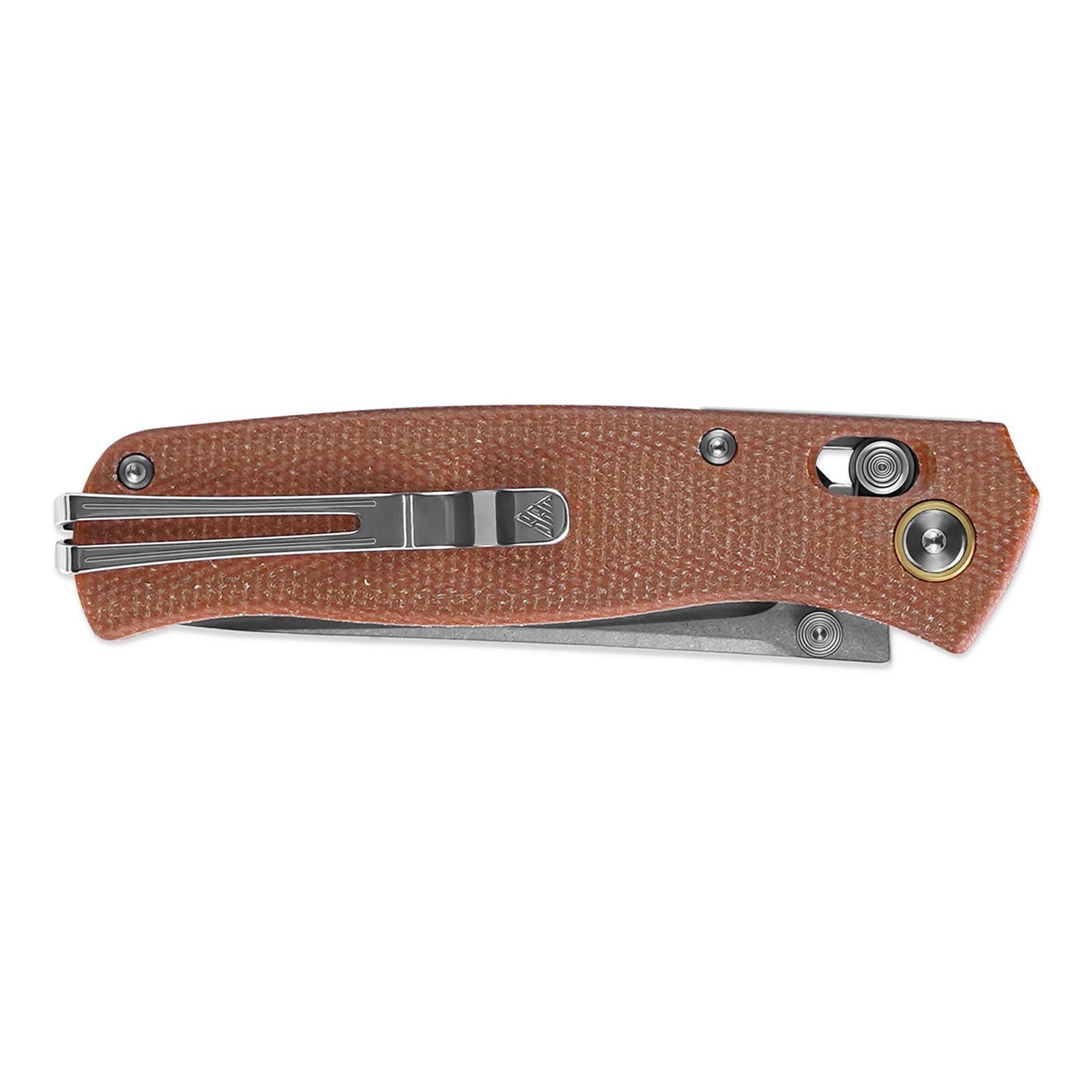 SRM Medal 255L-MN brown Micarta handle scales with deep-carry Ambi pocket clip