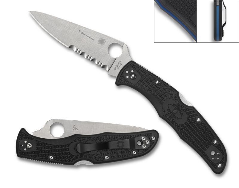 Spyderco Endura 4 Thin Blue Line 3.80 in VG-10 Blade Black FRN Handle