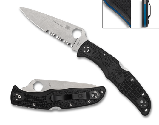 Spyderco Endura 4 Thin Blue Line 3.80 in VG-10 Blade Black FRN Handle
