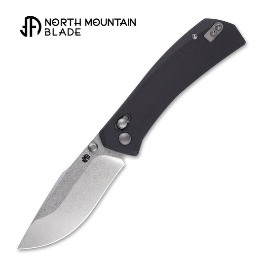 North Mountain Blade Coyote Yamainu 2603-BK front view – 3.35" stonewashed 10Cr15MoV drop point folding knife