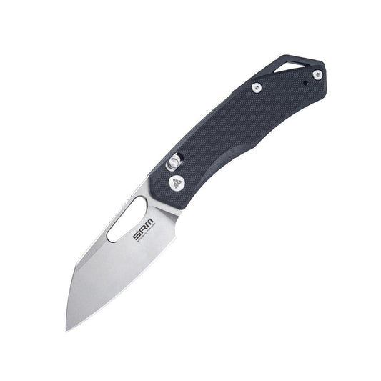 SRM Cub 261M-GB front view – 2.87" bead blast 154CM wharncliffe folding knife with black G10 handle