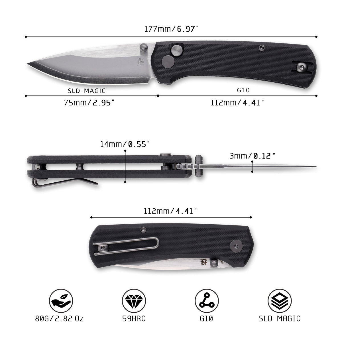 North Mountain Blade Ultra Mini 2628-BK dimensions – 2.95" blade, 6.97" overall