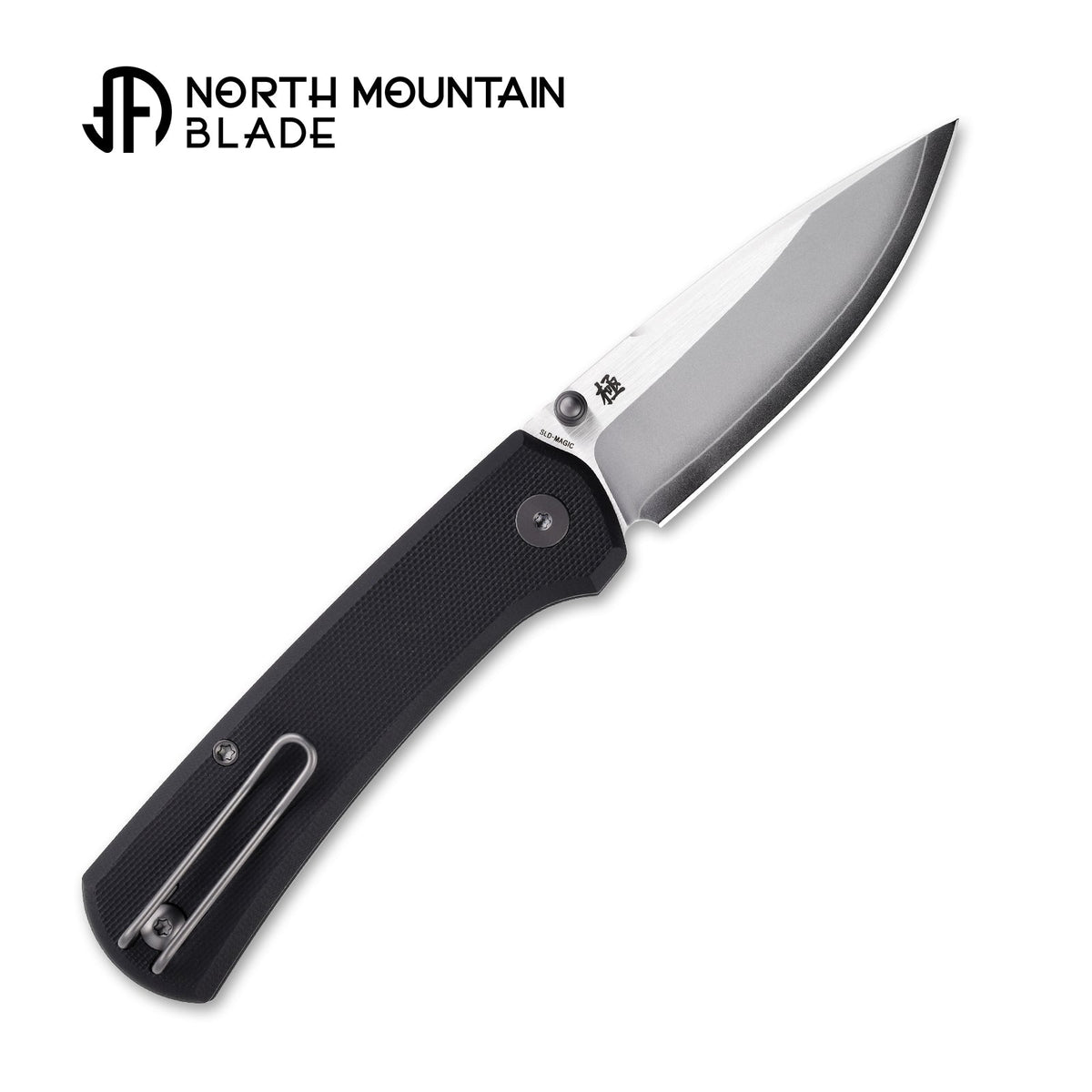 North Mountain Blade Ultra Mini 2628-BK open position showing SLD-Magic drop point blade and pocket clip