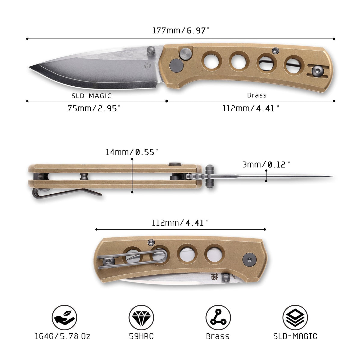 North Mountain Blade Ultra Mini 2628-BR-H dimensions – 2.95" blade, 6.97" overall