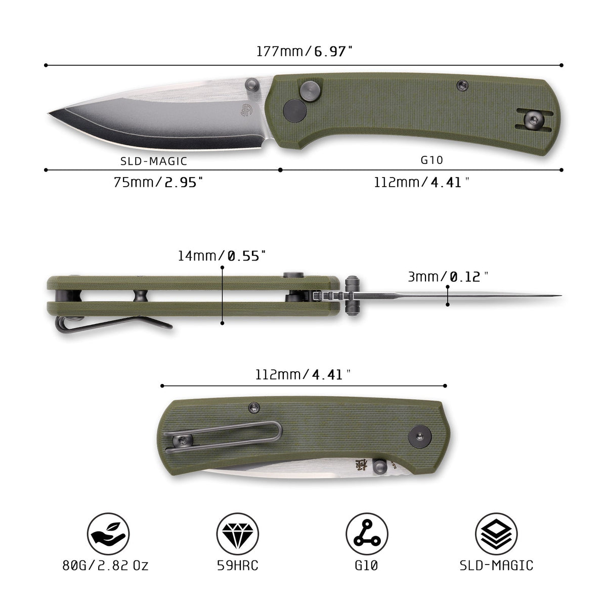 North Mountain Blade Ultra Mini 2628-GR dimensions – 2.95" blade, 6.97" overall