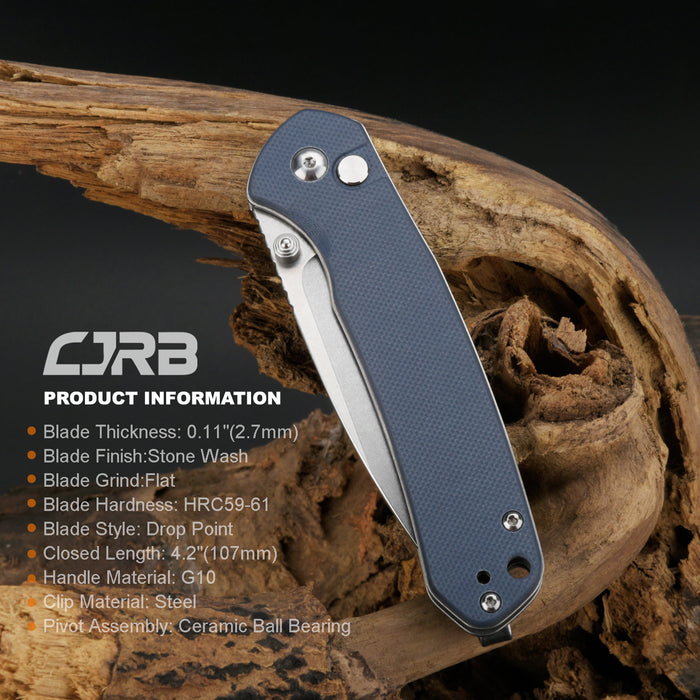 CJRB PYRITE J1925 AR-RPM9 POWDER STEEL STONE WASH BLADE BLUE G10 HANDLE FOLDING KNIFE