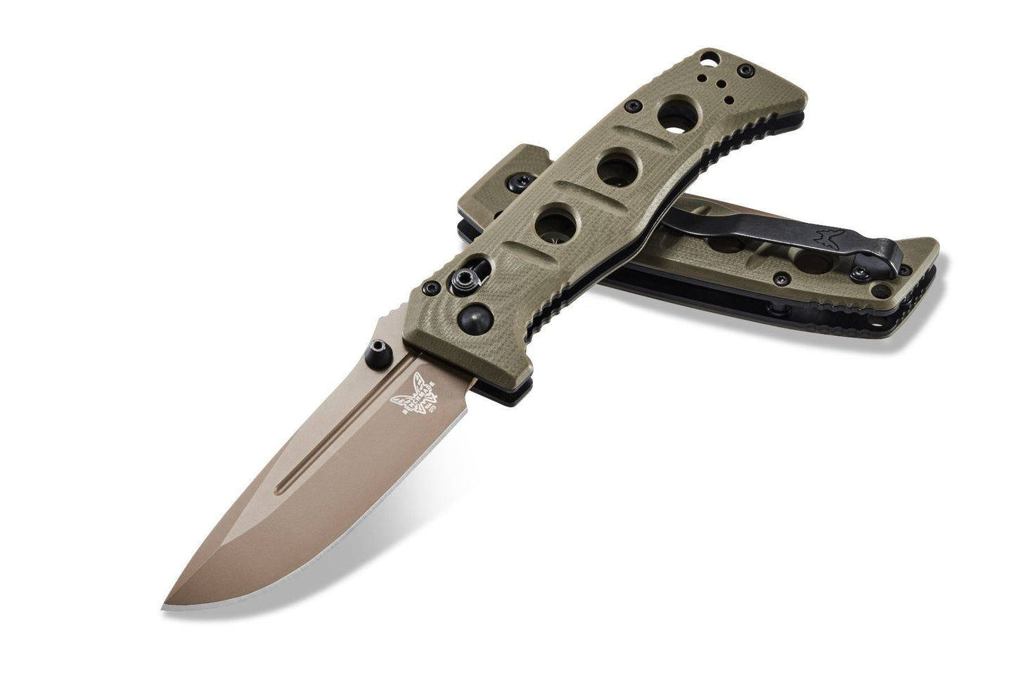 Benchmade 273FE-2 Mini Adamas front view, 3.25″ Flat Earth CruWear drop point folding knife