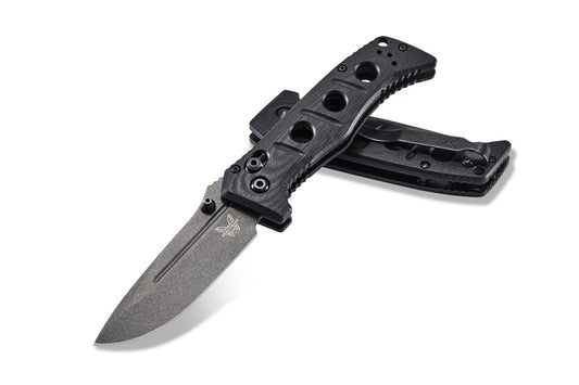 Benchmade 273GY-1 Mini Adamas front view, 3.25″ grey CruWear drop point folding knife