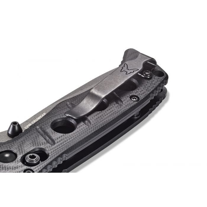 Benchmade 273GY-1 Mini Adamas blade detail, grey CruWear drop point