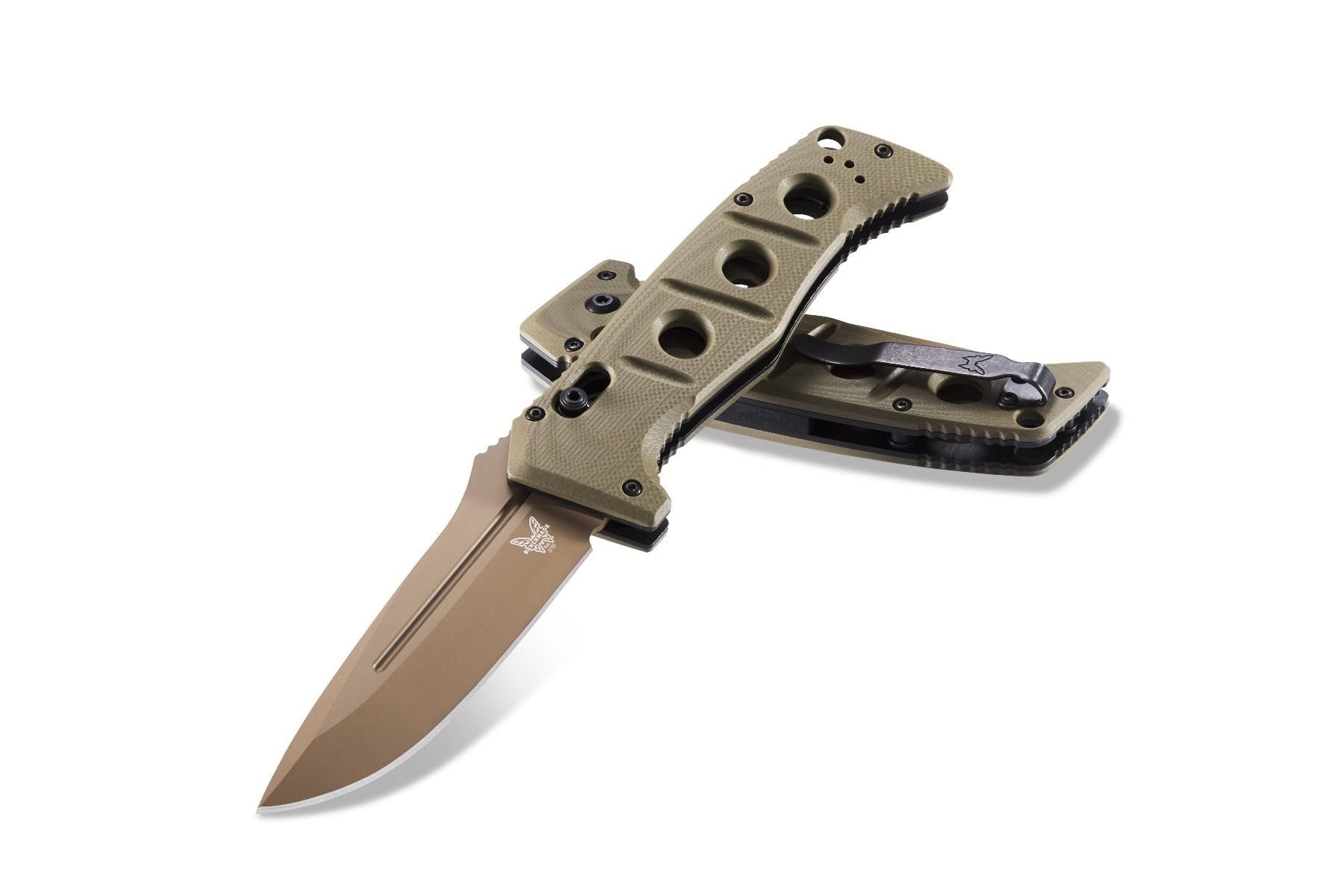 Benchmade 2750FE-2 Auto Adamas front view, 3.78″ Flat Earth CruWear drop point automatic folding knife