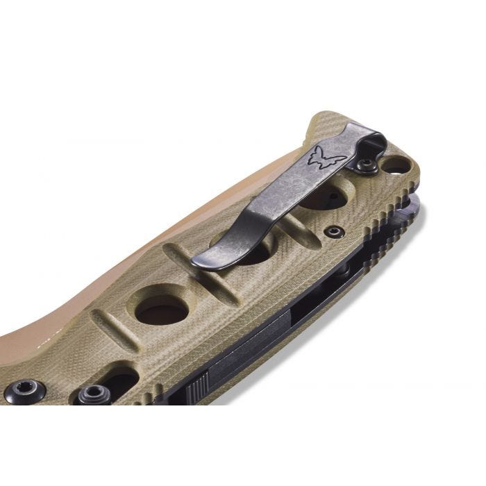 Benchmade 2750FE-2 Auto Adamas blade detail, Flat Earth CruWear drop point