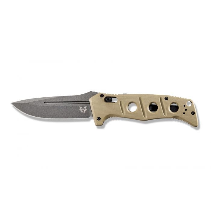 Benchmade 2750GY-3 Auto Adamas blade detail, grey CruWear drop point
