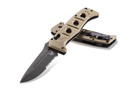 Benchmade 2750SGY-3 Auto Adamas front view, 3.78″ grey CruWear serrated drop point automatic folding knife