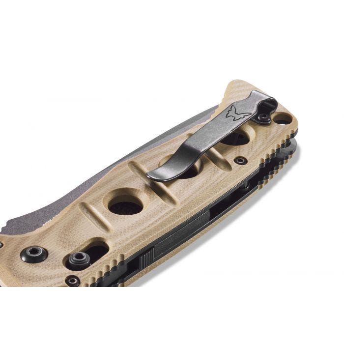 Benchmade 2750SGY-3 Auto Adamas serrated blade detail, grey CruWear
