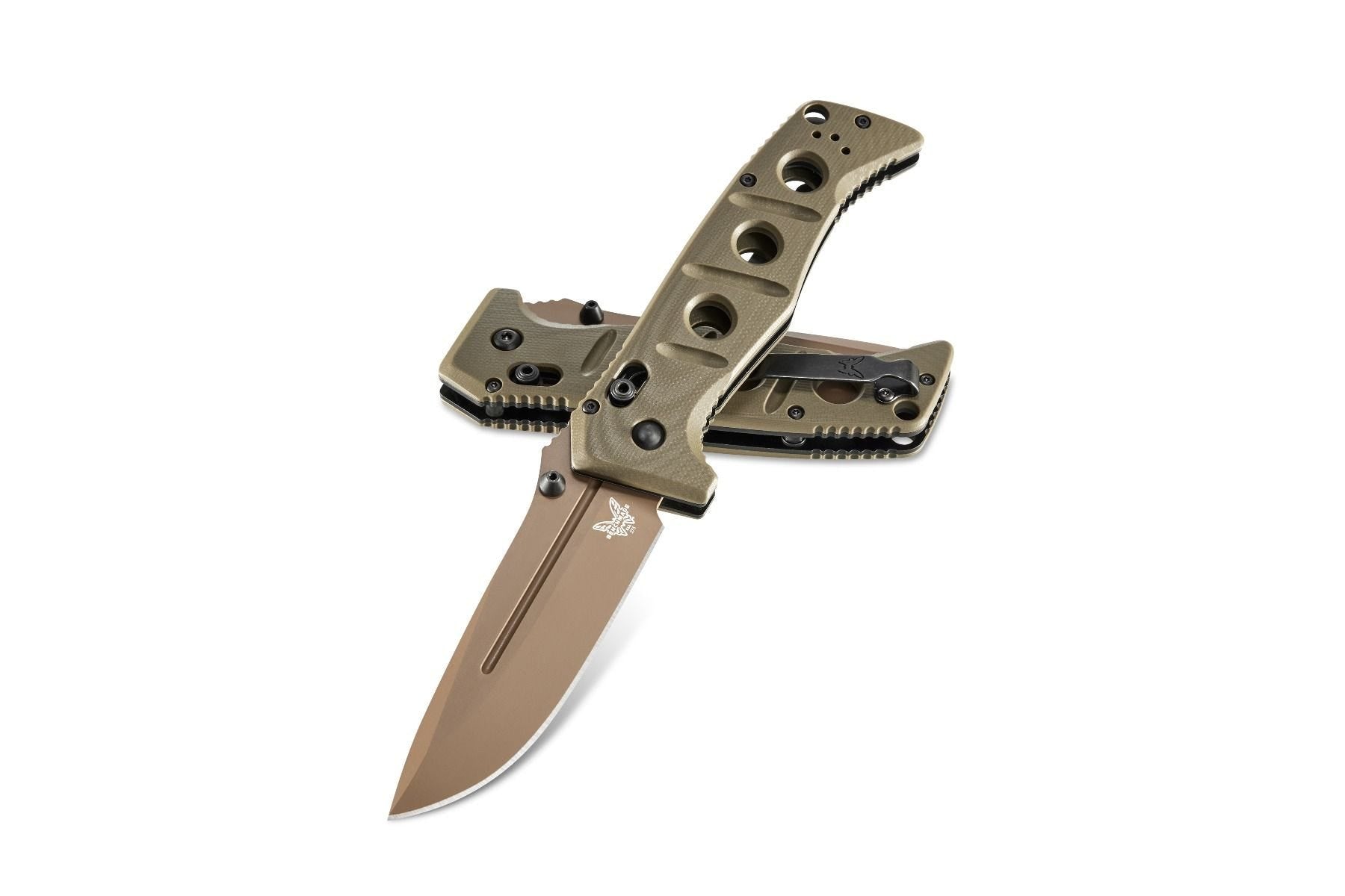 Benchmade 275FE-2 Adamas front view, 3.78″ Flat Earth CruWear drop point folding knife