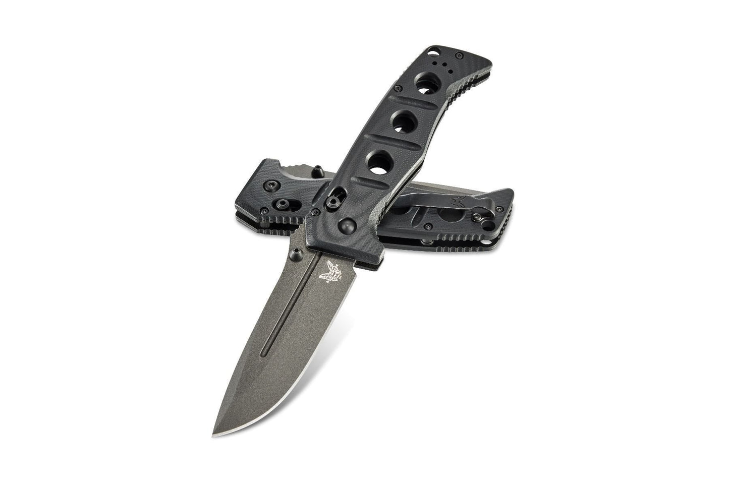 Benchmade 275GY-1 Adamas front view, 3.78″ grey CruWear drop point folding knife