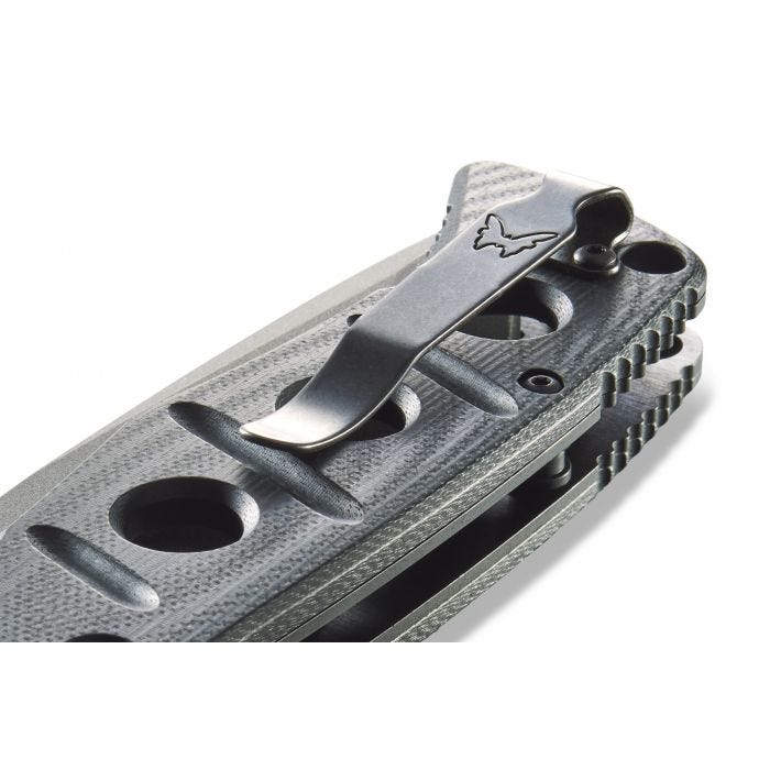 Benchmade 275GY-1 Adamas blade detail, grey CruWear drop point