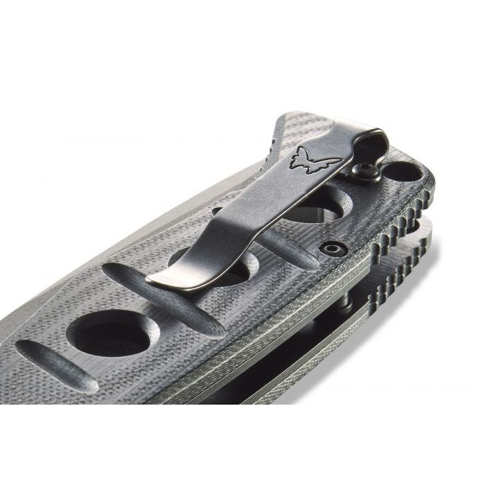 Benchmade 275SGY-1 Adamas serrated blade detail, grey CruWear
