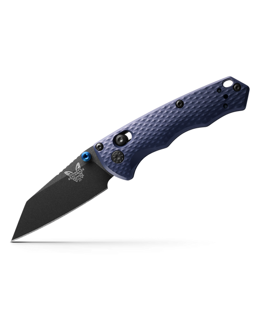 Benchmade Full Immunity 290BK front view – 2.49″ Cobalt Black CPM-M4 Wharncliffe folding knife, Crater Blue aluminum