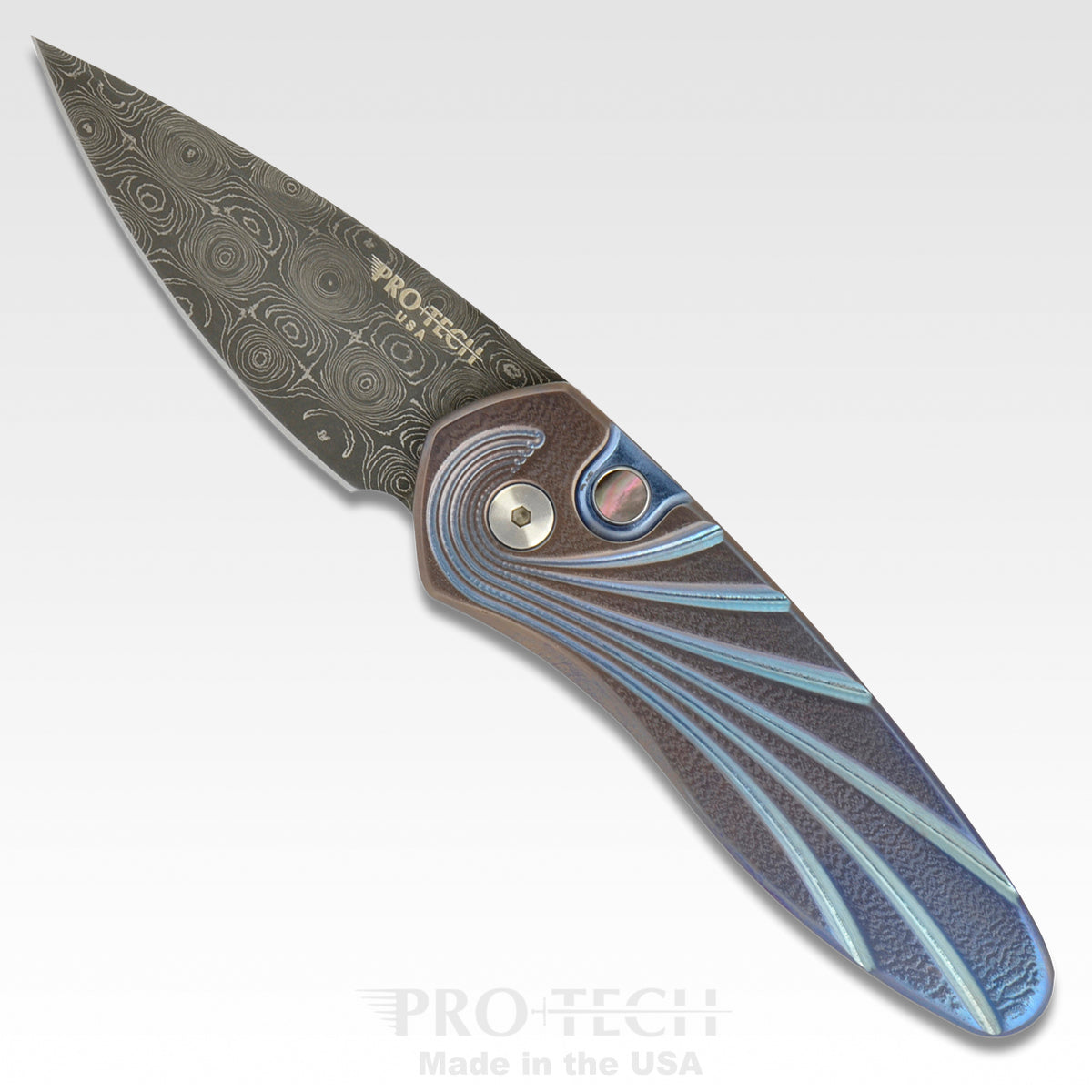 Pro-Tech Knives 2951-S Custom Titanium Limited Edition Sprint Folding Knife 2in Vegas Forge Spirograph Stainless Steel Blade 3D Wave Pattern Handle