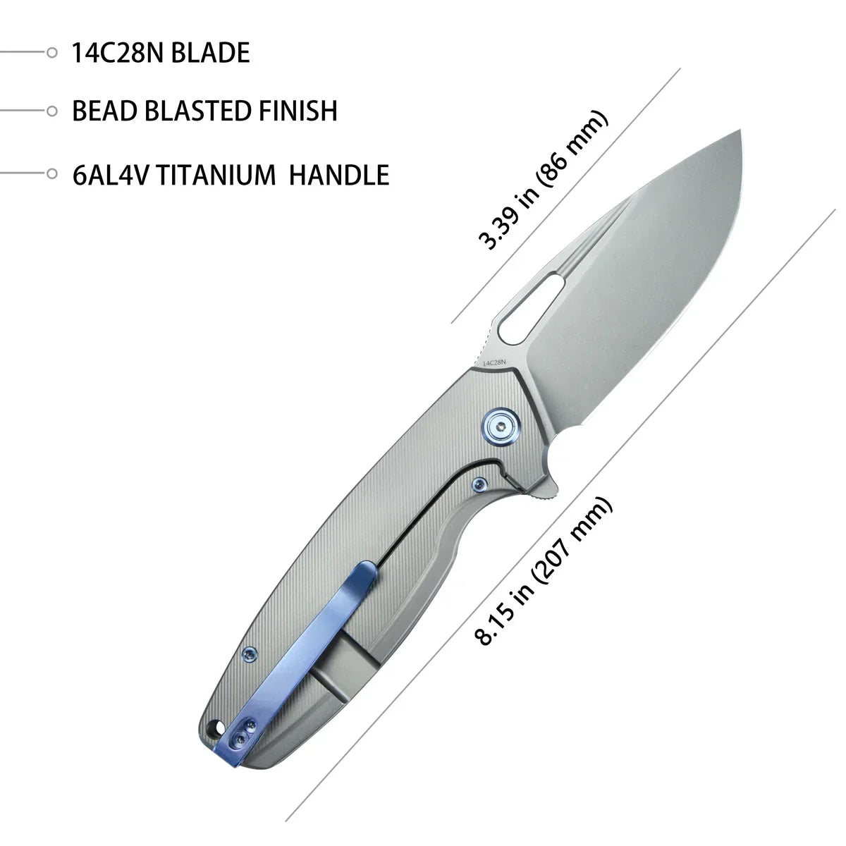 Kubey Knife Tityus 3.39" 14C28N Titanium KUB360A