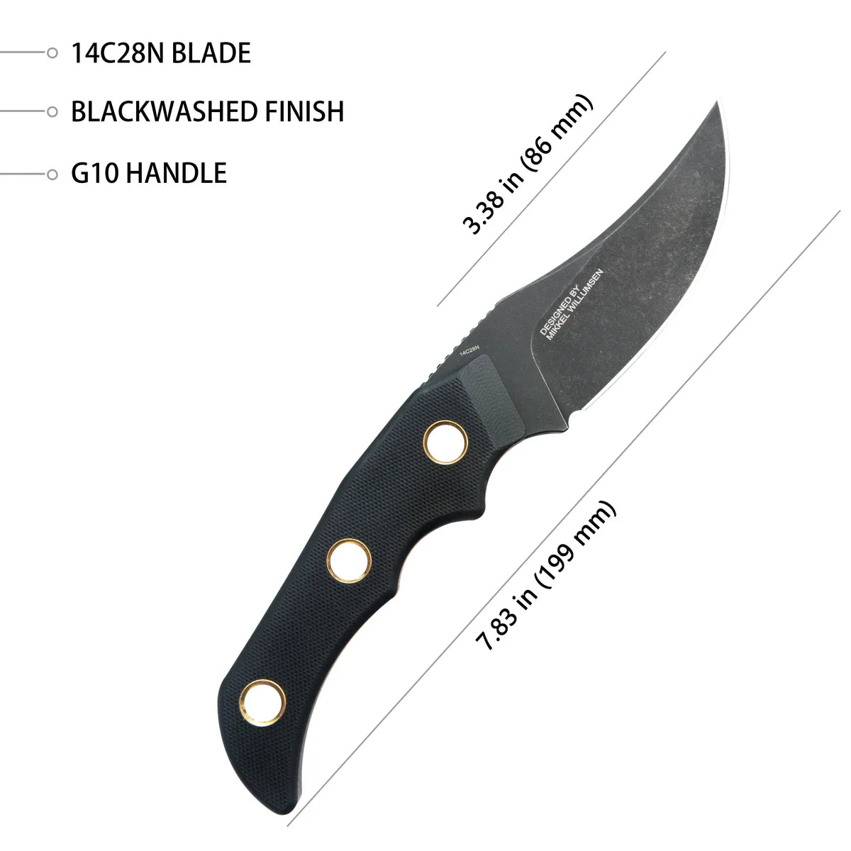 Kubey Knife Blade Hunter 3.38" 14C28N Black G10 KUB375B