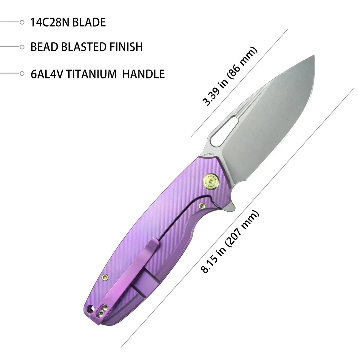 Kubey Knife Tityus 3.39" 14C28N Purple Titanium KUB360C