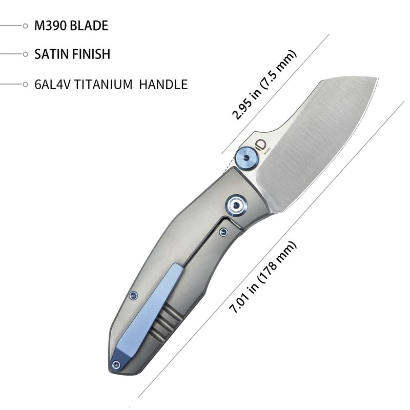 Kubey Monsterdog Frame Lock Titanium Folding Knife 2.95in M390 Steel Blade - KB285C