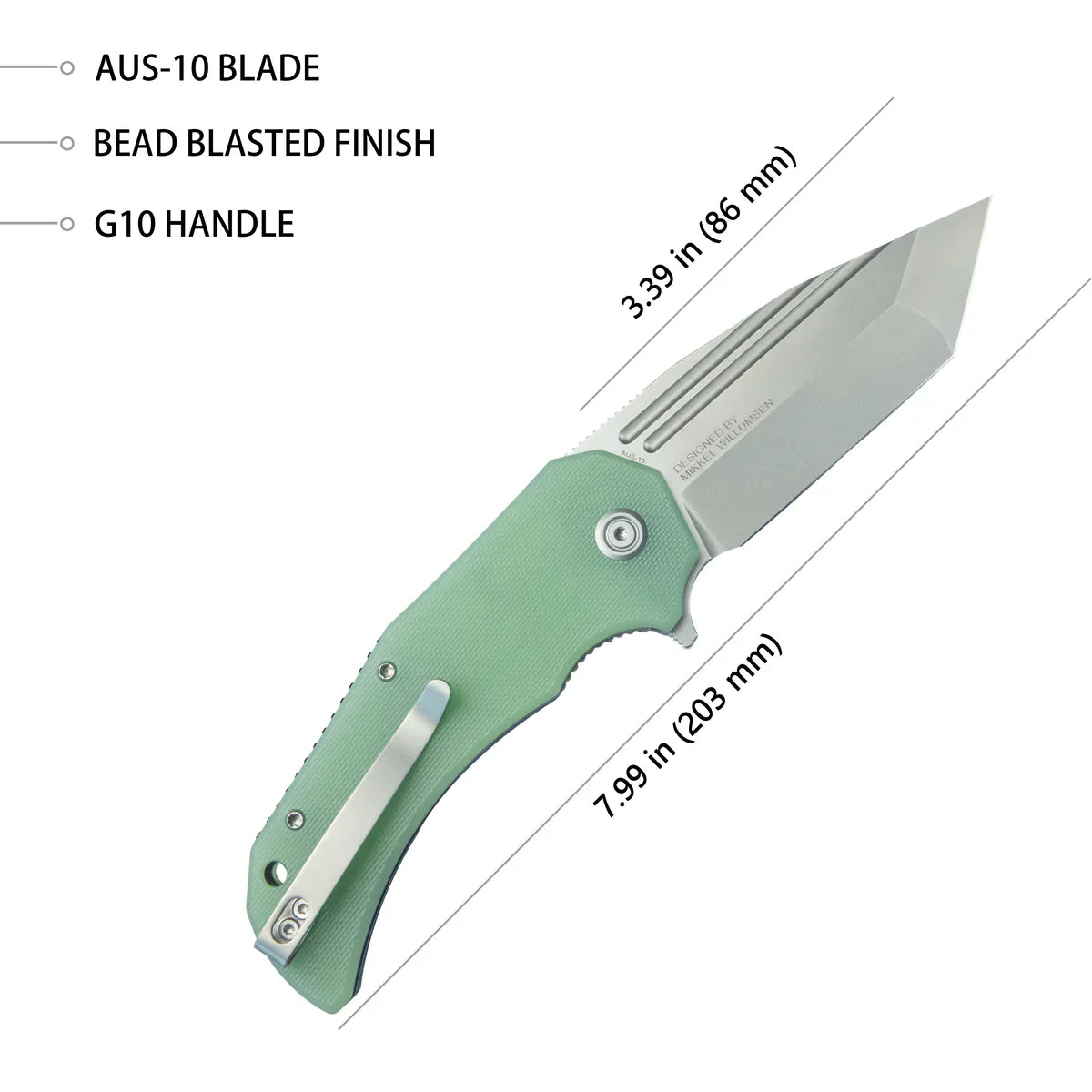 Kubey Bravo 1 3.39" AUS-10 Jade G10 KUB318D