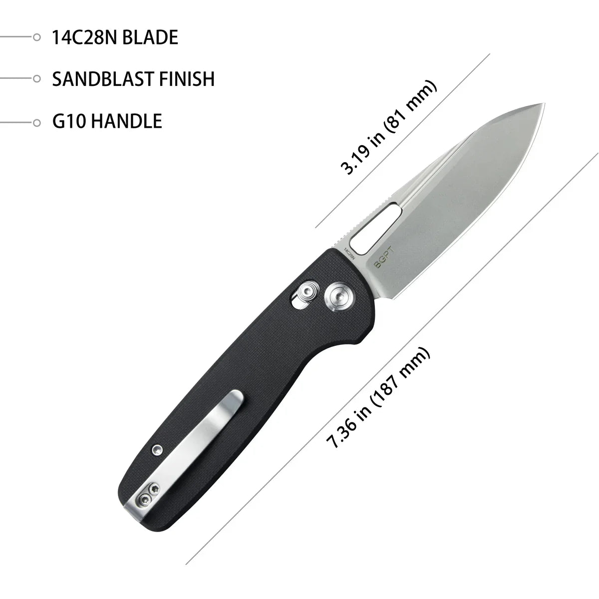 Kubey Knife Bluff 3.19" Sandvik 14C28N Black G10 KUB248D
