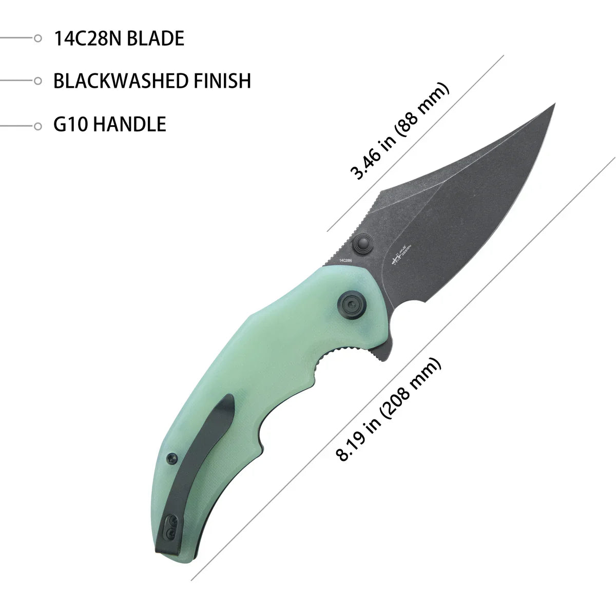 Kubey Knife Ceto 3.46" 14C28N Jade G-10 KUB181F